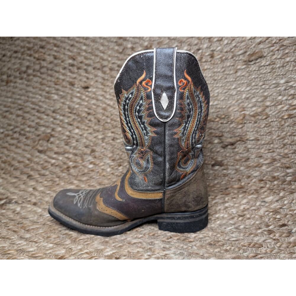 West Wings Brown Two Tone Square Toe Cowboy Boots Handmade Men's Size 6